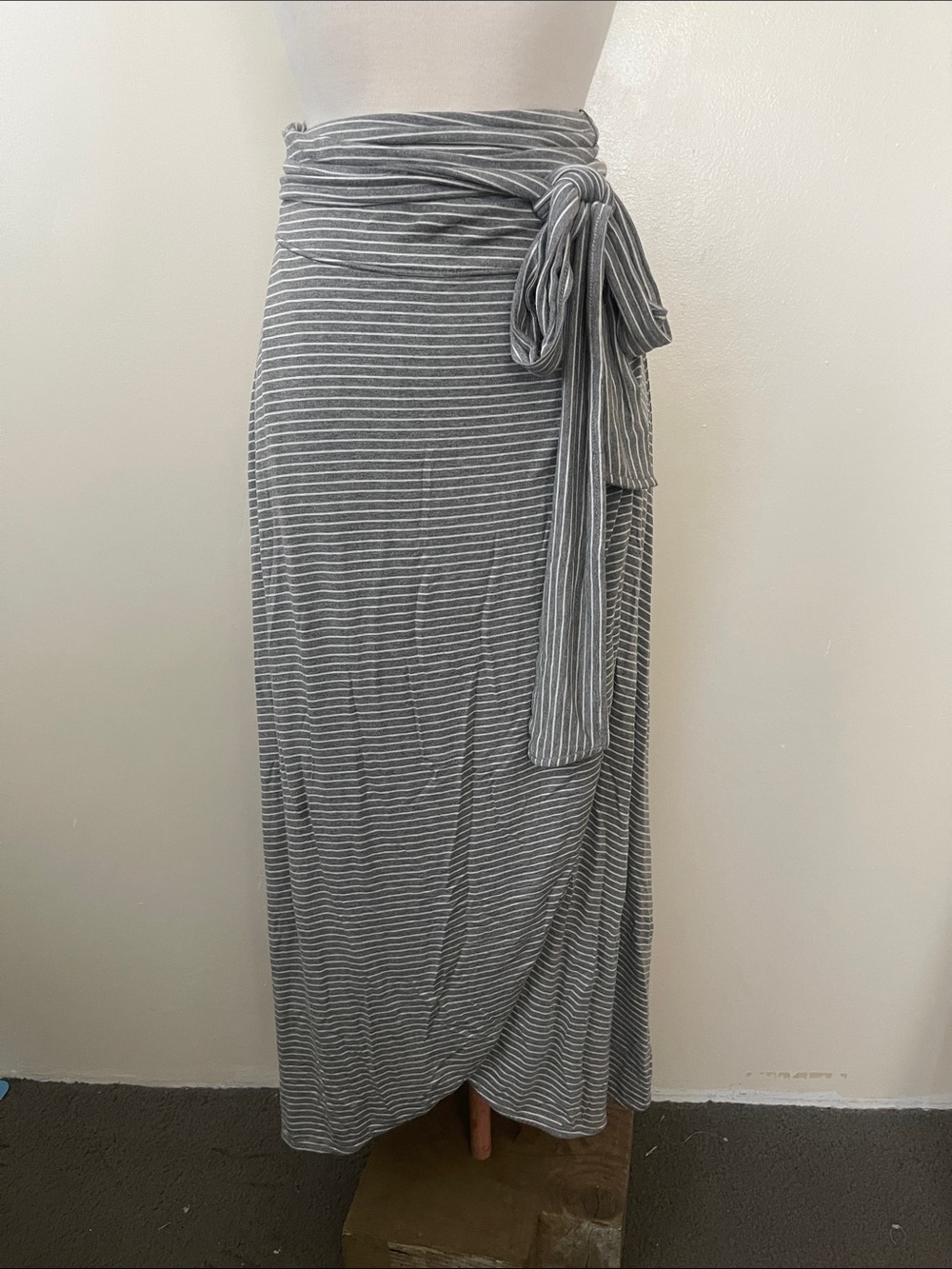 Gap Striped Gray Wrap Maxi Skirt with Side Tie